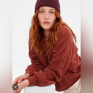 EUC GAP Burnt Orange Cable Knit Puff Sleeve Sweater